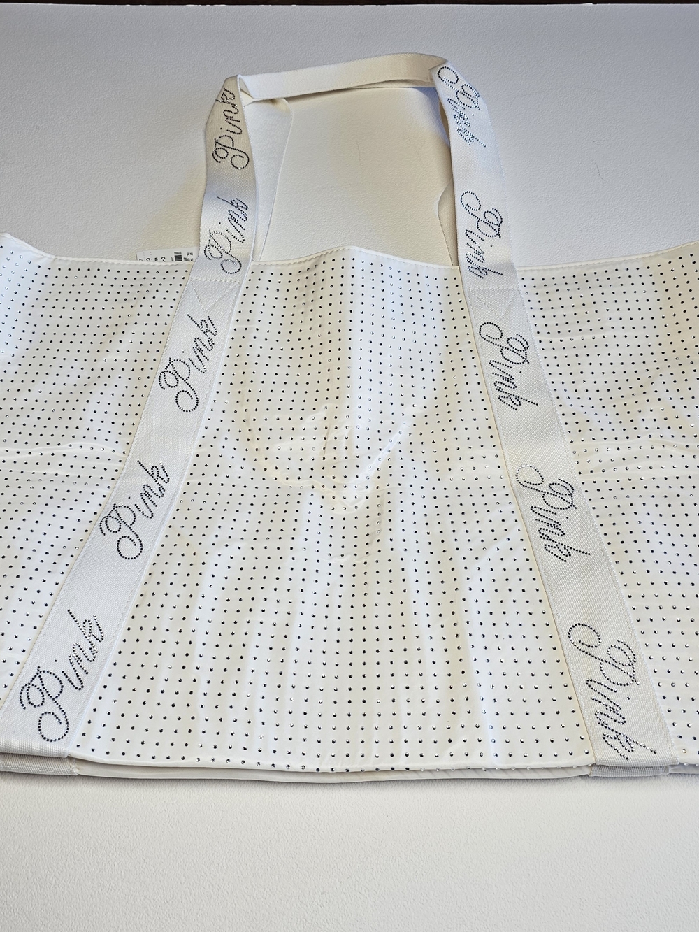 PINK Victoria's Secret White Perforated Tote with Branded Script Straps